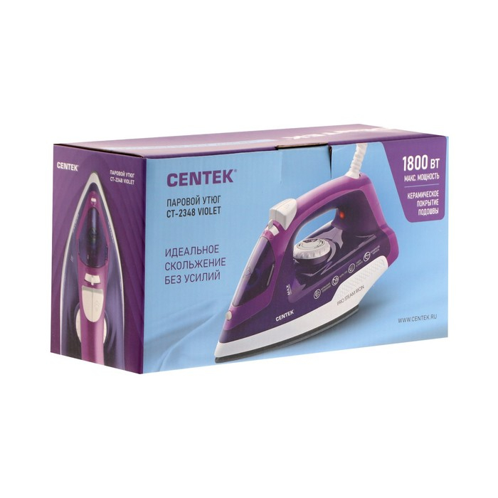 Утюг Centek CT-2348, 1300-1800 Вт, керамическая подошва, 200 мл, фиолетовый Утюг Centek CT-2348, 1300-1800 Вт, керамическая подошва, 200 мл, фиолетовый