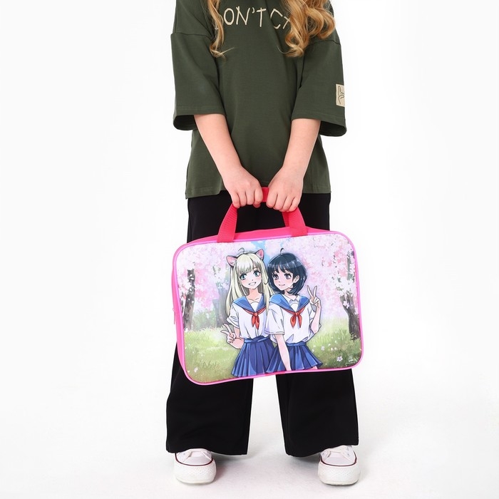 Папка для труда А4 на молнии текстиль 70мм 350 х 270 &laquo;1 сентября: Аниме&raquo;