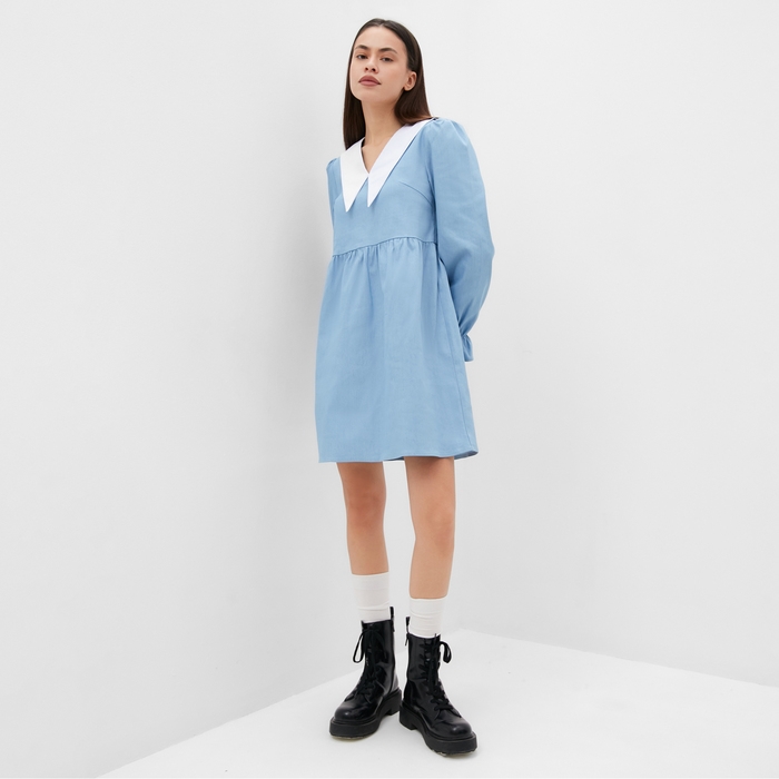 Платье женское джинсовое с воротником MIST, р.48, светло-голубой Платье женское джинсовое с воротником MIST, р.48, светло-голубой