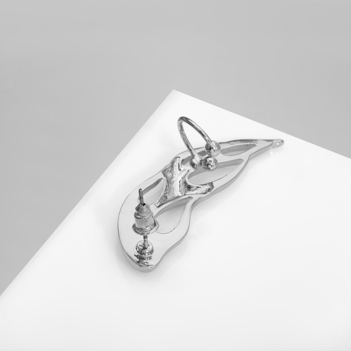 Серьга &laquo;Кафф&raquo; огонь, цвет серебро