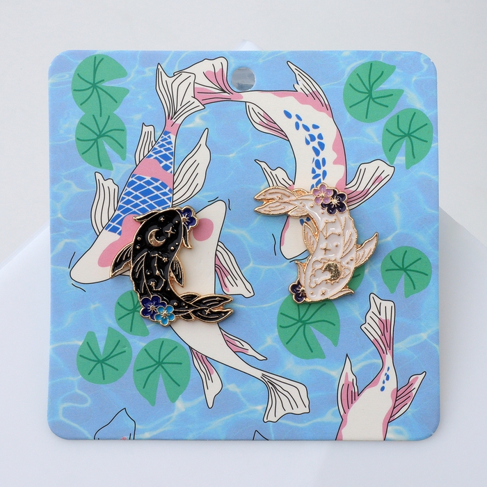 Набор значков (2 шт.) &laquo;Япония&raquo; карпы, цветной в золоте