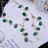 Набор 2 предмета: серьги, колье &laquo;Изумление&raquo; цветение, цвет зелёно-белый в золоте, 42 см