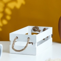 Кашпо деревянное 24.5&times;13.5&times;9 см "Двушка Лайт" реечное, ручка верёвка, белый Дарим Красиво