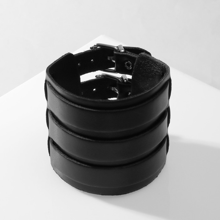 Браслет мужской &laquo;Манжета&raquo; на ремешке, тройной, цвет чёрный, 27 см