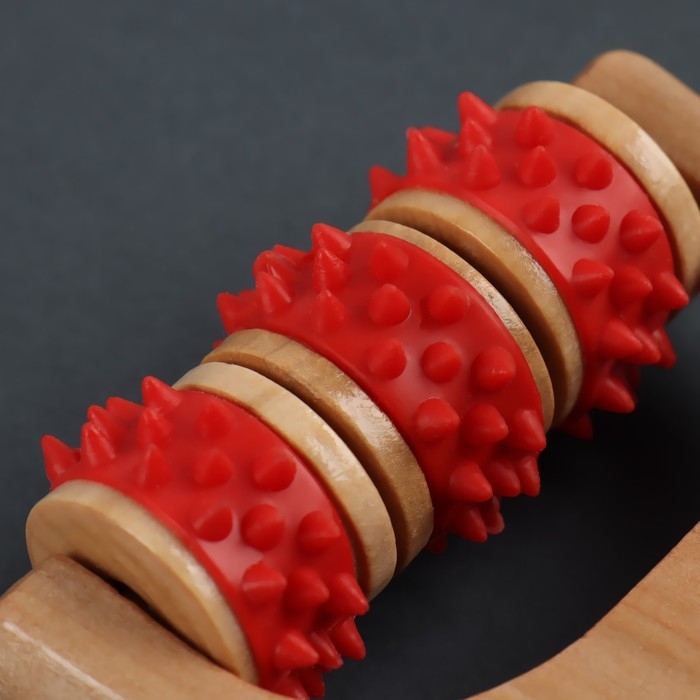 Массажёр - роллер, с шипами, универсальный, деревянный, 14.5&times;8&times;2 см, МИКС