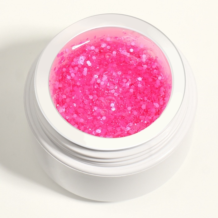 Гель для наращивания, с блёстками, 3-х фазный, 15 гр, LED/UV, прозрачный, розовый