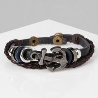 Браслет унисекс «Стиль» якорь, три нити, цвет чёрно-коричневый с серебром, 22 см Браслет унисекс «Стиль» якорь, три нити, цвет чёрно-коричневый с серебром, 22 см