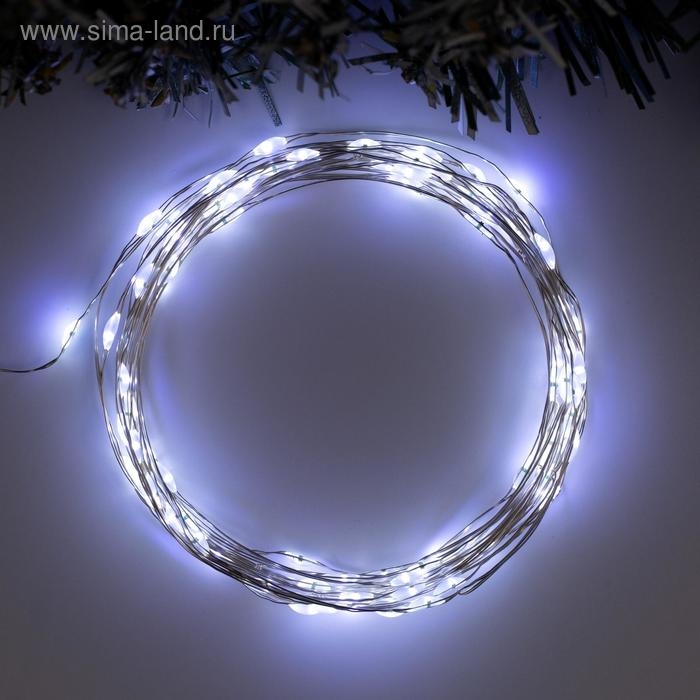 Гирлянда «Нить» 5 м роса, IP20, серебристая нить, 100 LED, 2 режима, батарейки AAх3 (нет в комплекте), свечение белое Гирлянда «Нить» 5 м роса, IP20, серебристая нить, 100 LED, 2 режима, батарейки AAх3 (нет в комплекте), свечение белое