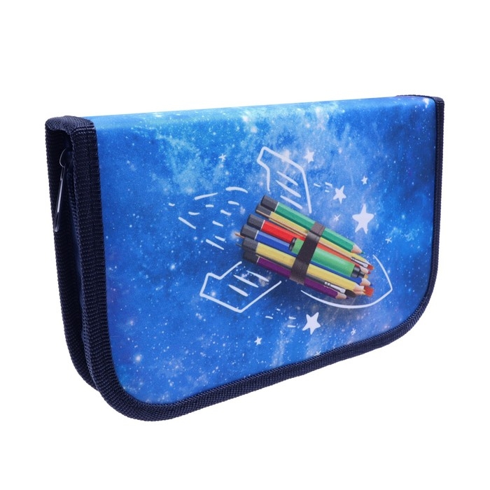 Пенал 1 секция, 130 х 210 х 40 мм, 2 откидные планки, тканевый, Calligrata TOP, Content "Ракета"