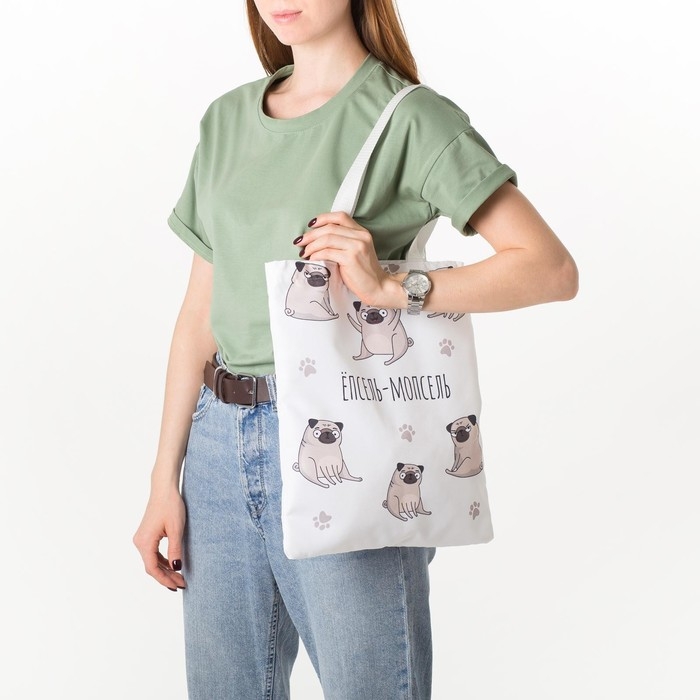 Шопер &laquo;Мопс&raquo; без молнии, без подклада, цвет бежевый