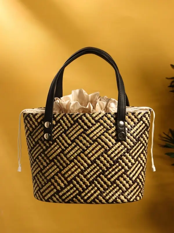 Сумка плетёная из пандана 25х18х38 см, цв. бежево-коричневый