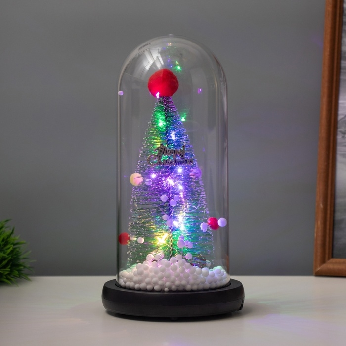 Светильник колба &laquo;Елка с шарами&raquo; 1,5Вт, LED, 3xAAA, черный USB 11х11х21см