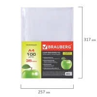 Файл-вкладыш А4, 35 мкм, BRAUBERG, тиснение, вертикальный, 100 штук