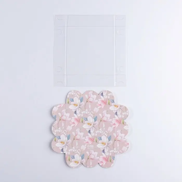 Коробка для печенья, кондитерская упаковка с пластиковой крышкой, &laquo;Цветы&raquo;, 10.5 х 10.5 х 3 см