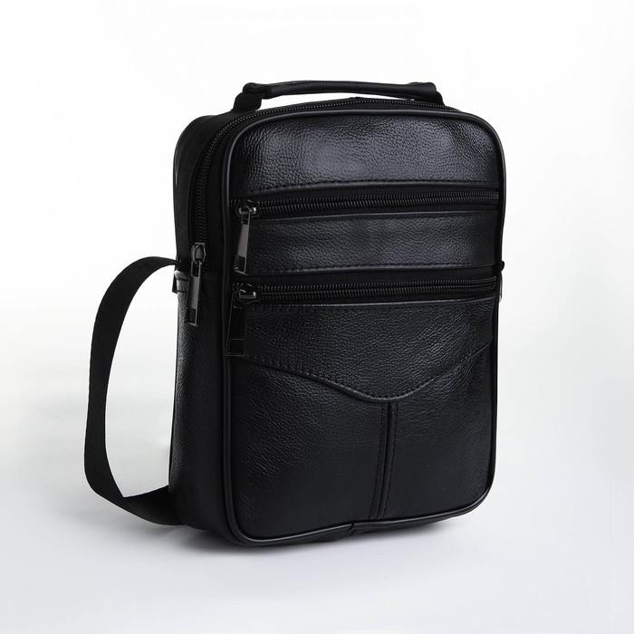 Сумка мужская на молниях, длинный ремень, цвет чёрный Сумка мужская на молниях, длинный ремень, цвет чёрный