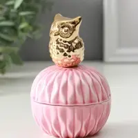 Шкатулка керамика "Золотая бабочка" розовая 8х8х9 см