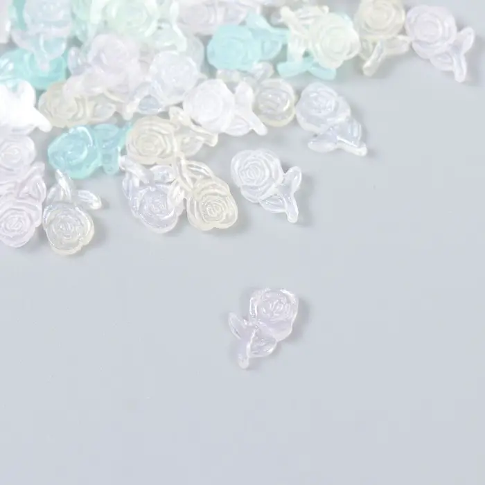Декор для творчества пластик "Розочка на ветке" набор 60 шт полупроз. 0,88х0,53 см