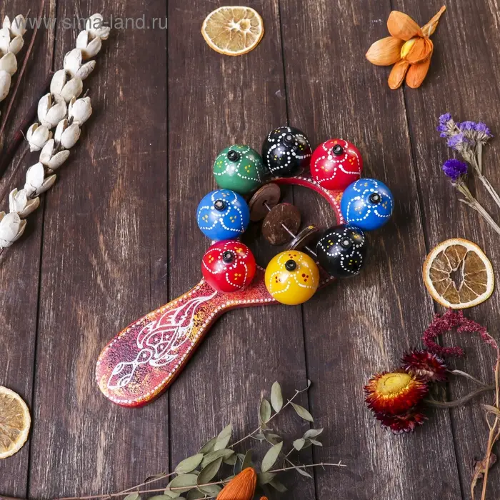 Сувенирный музыкальный инструмент &laquo;Маракас с шариками и пластинами&raquo;, радужный, 25&times;13&times;5 см, МИКС