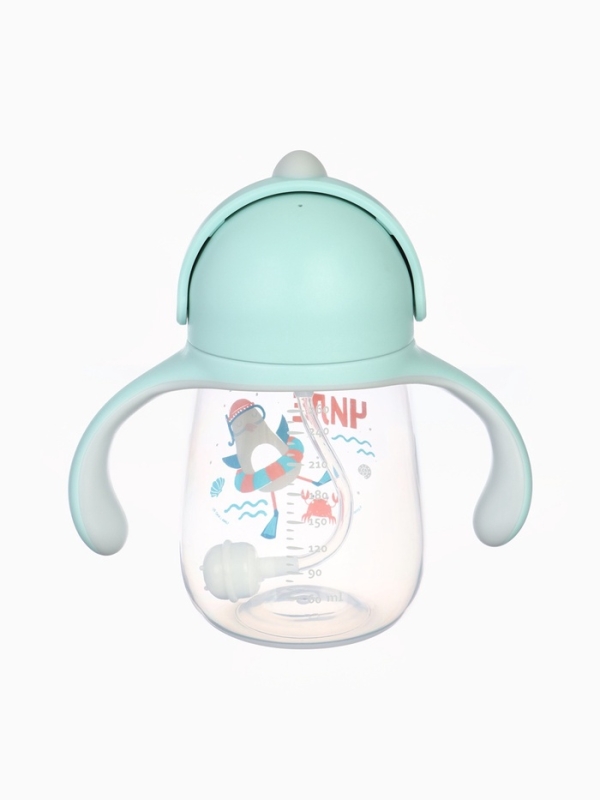 Поильник - непроливайка детский с силиконовой трубочкой &laquo;Чайка&raquo;, 260 мл., с ручками, голубой