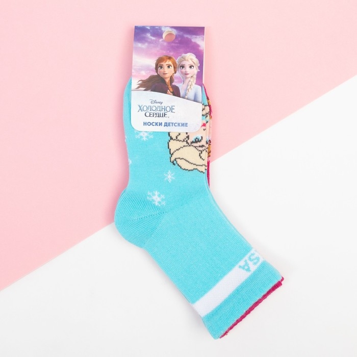 Набор носков &laquo;Холодное сердце&raquo;, 2 пары, цвет розовый/голубой, 14-16 см