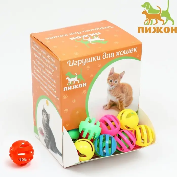 Шарик для кошек с бубенчиком "Футбол", 3,8 см, фасовка 60 шт, микс цветов