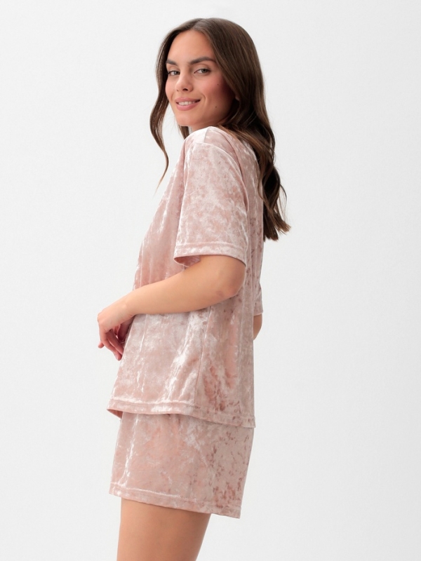 Костюм женский (футболка и шорты) KAFTAN "Бархат", р. 40-42, розовый