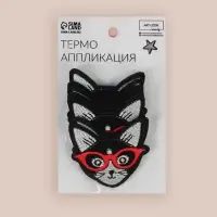 Термоаппликация &laquo;Кот в очках&raquo;, 6&times;6 см, чёрная