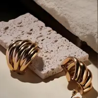 Серьги металл "Кольца" 6 рядов, тренд, цвет золото