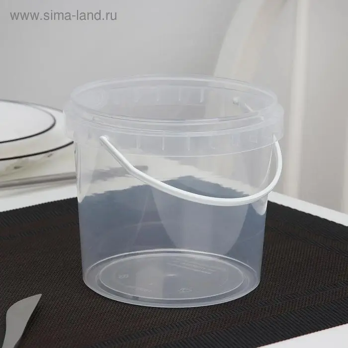 Ведро с ручкой одноразовое, пластик, 1 л, пищевое, прозрачное
