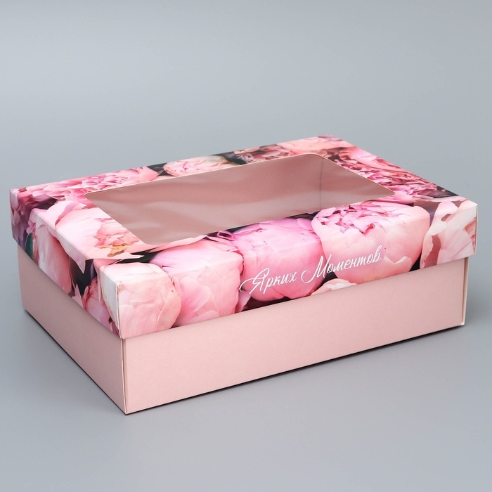 Коробка складная, крышка-дно, Коробка складная, крышка-дно, "Ярких моментов", 21 х 15 х 7 см с окном