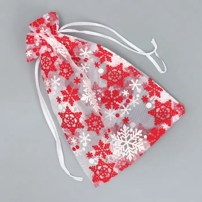 Мешочек подарочный органза &laquo;Новогодний танец&raquo;, снежинки, 16 х 24 см +/- 1.5 см