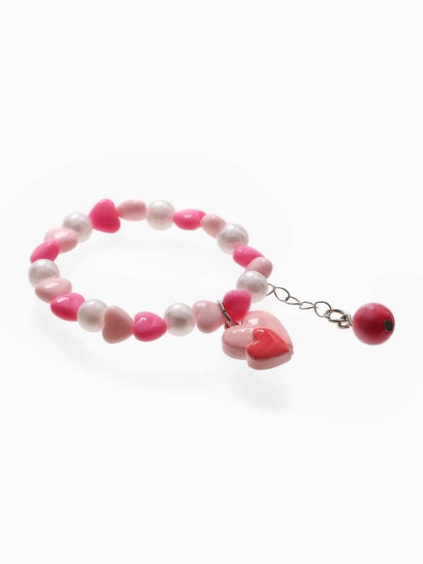 Браслет детский "Выбражулька" бусина на цепочке и сердце, цвет розово-белый
