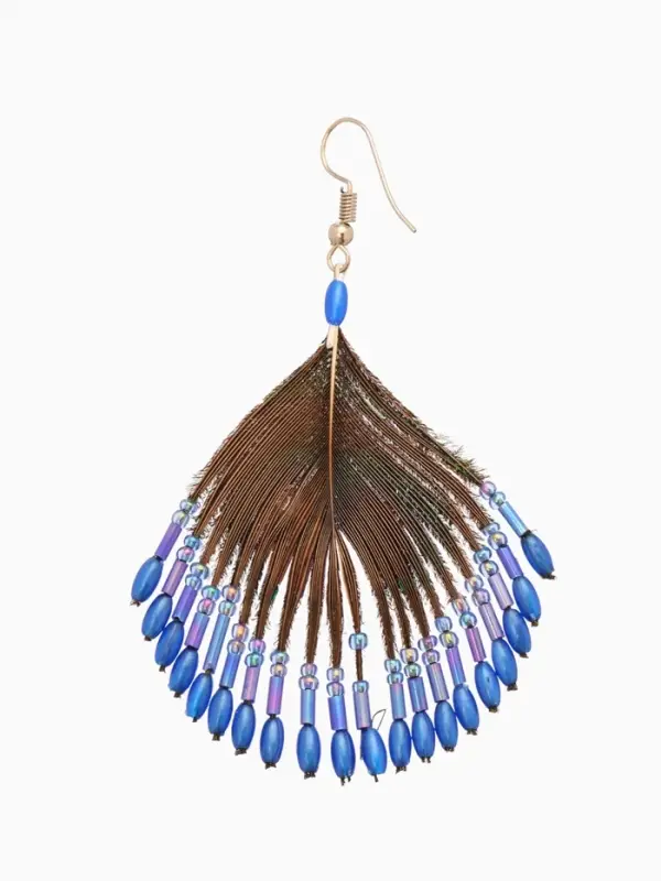 Серьги "Павлин" 5х8 см, цв. синий