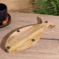 Блюдо в форме рыбки "Черепаха и цветы" дерево манго 32х11,5х2 см