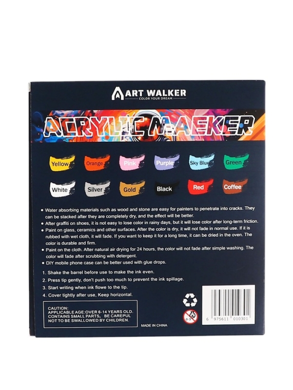 Набор маркеров акриловых 12 цветов, конусный наконечник 0,7мм