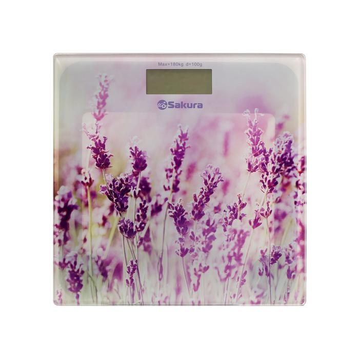 Весы напольные Sakura SA-5072LF, электронные, до 180 кг, 1хCR2032, стекло, Весы напольные Sakura SA-5072LF, электронные, до 180 кг, 1хCR2032, стекло, "лаванда"