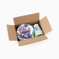 Посуда одноразовая бумажная на 10 персон: стаканы, тарелки, скатерть, Стич