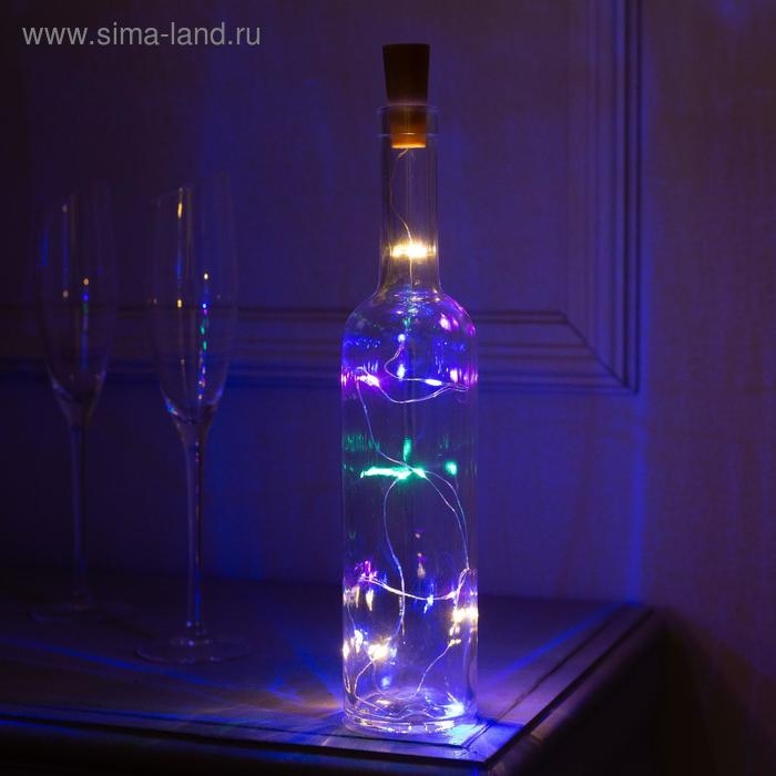 Гирлянда «Нить» 1 м роса с пробкой, IP20, серебристая нить, 10 LED, батарейки LR44х3 (в комплекте), свечение мульти Гирлянда «Нить» 1 м роса с пробкой, IP20, серебристая нить, 10 LED, батарейки LR44х3 (в комплекте), свечение мульти