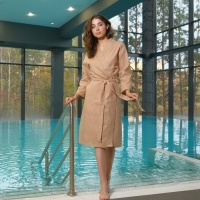 Халат вафельный женский Экономь и Я рукав 3/4, размер 54-56, бежевый, 100% хлопок, 200г/м2 Халат вафельный женский Экономь и Я рукав 3/4, размер 54-56, бежевый, 100% хлопок, 200г/м2