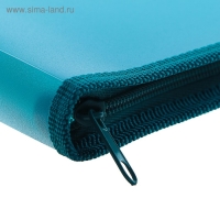 Папка с ручками А4, 230 х 185 х 25 мм, молния вокруг, плстиковая, ПТ-112, "Офис", тонированная, цвет бирюзовый