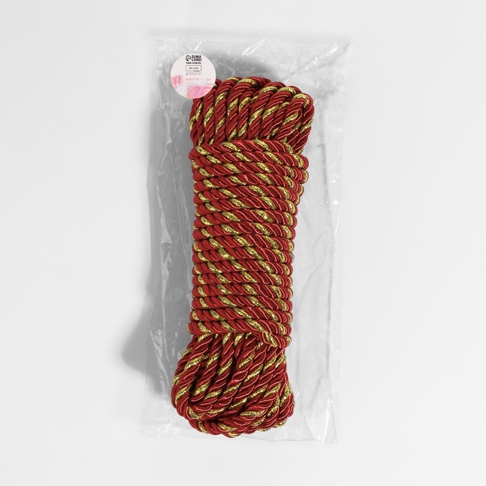 Шнур витой, d = 5 мм, 9 &plusmn; 1 м, цвет бордовый