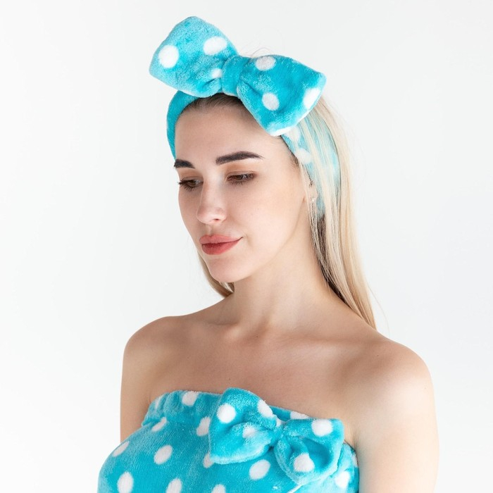 Набор для бани и ванной Этель Набор для бани и ванной Этель "Горох"полотенце-парео 75*120 см+повязка, цв.голубой