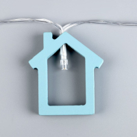 Гирлянда &laquo;Нить&raquo; 1.5 м с насадками &laquo;Дом синий&raquo;, IP20, прозрачная нить, 10 LED, батарейки AAх2 (нет в комплекте), свечение тёплое белое