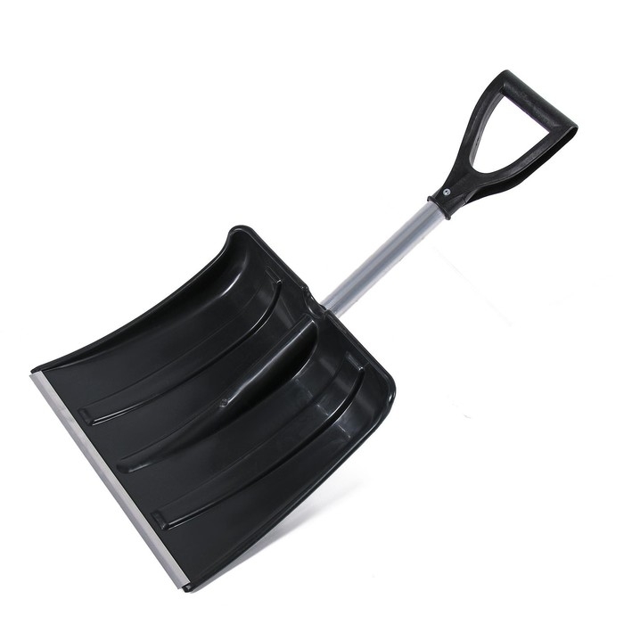 Лопата для уборки снега, автомобильная, пластиковый ковш 380 &times; 370 мм, алюминиевая планка, алюминиевый черенок, с ручкой