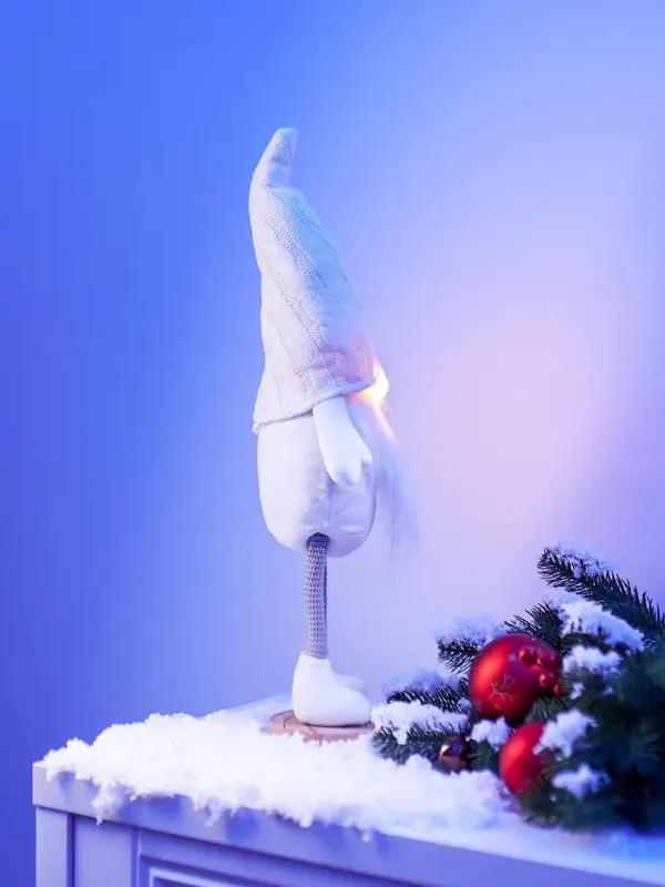 Фигура текстиль &laquo;Гном в белом&raquo; 55 см, 1 LED, от батареек AG13&times;3, свечение тёплое белое