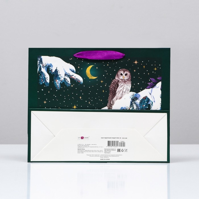 Пакет подарочный "Сова в ночи" , 32 х 26 х 12 см.