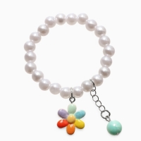 Браслет детский "Выбражулька" бусина на цепочке и цветок, жемчуг, цветной