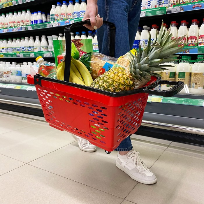 Корзина-тележка на 4 колесах пластиковая, 28 л, с 2 пластиковыми ручками, цвет красный Корзина-тележка на 4 колесах пластиковая, 28 л, с 2 пластиковыми ручками, цвет красный