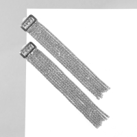 Серьги висячие со стразами &laquo;Голливуд&raquo; прямоугольник, 8 рядов, цвет белый в серебре, 12 см