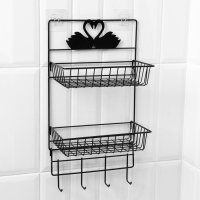Полка для ванной Доляна, двухъярусная, 4 крючка, 47&times;25&times;14 см, чёрная